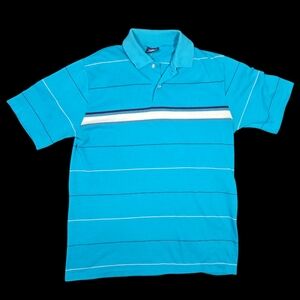 Vtg Mervyns Collection Polo Shirt Stripes Blue Single Stitch Men M Casual Preppy